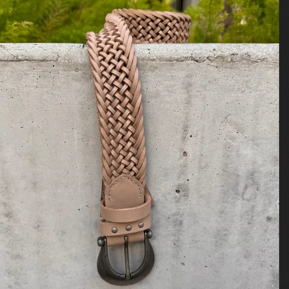 Free People We The Free Brix Leather Woven Belt in Oyster S/M main image 4